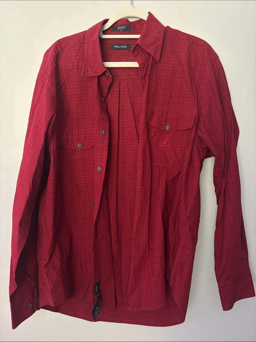 Nautica Men's Red Plaid Button-Down Shirt
